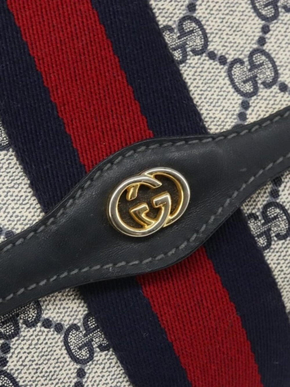 GUCCI GG Supreme Sherry Line Clutch Bag PVC Navy Gold 3 - Picture 11 of 16